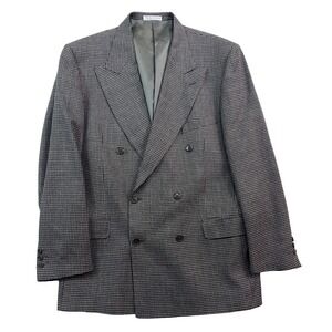 vtg 90s Louis Feraud 40R Houndstooth Double Breasted Blazer Jacket Sport Coat